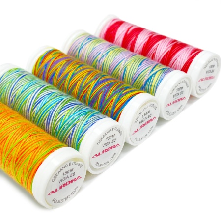 Нитки швейные Viga № 80 мультиколор, 150м Aurora