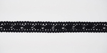 Тесьма кружевная, 16мм,  цвет черный, ALFA