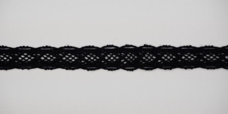 Тесьма кружевная, 14мм,  цвет черный, ALFA